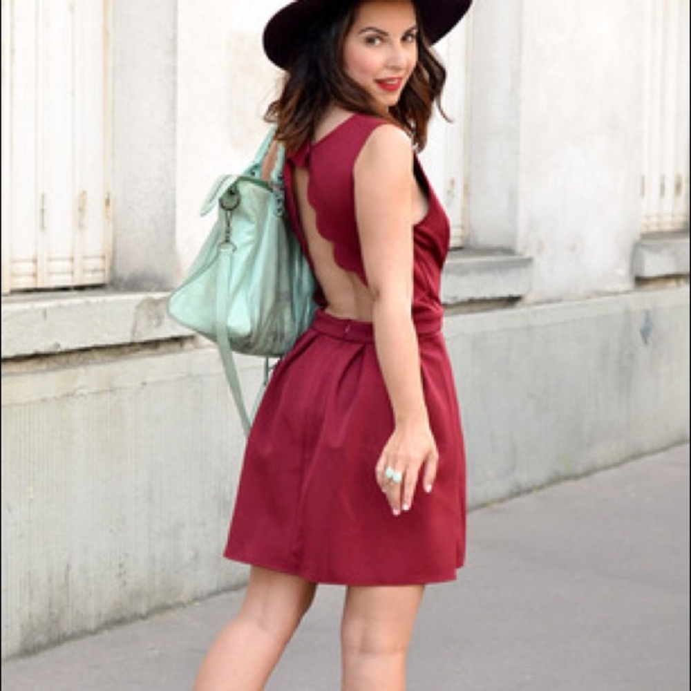 Maroon open back skater dress new